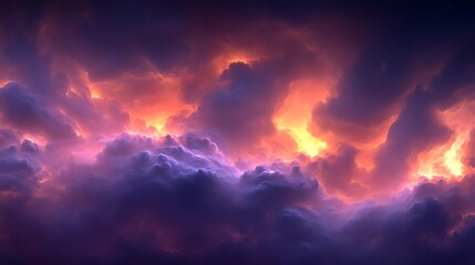 Fototapeta premium Fiery Sunset Cloudscape Dramatic Hues Of Purple And Orange