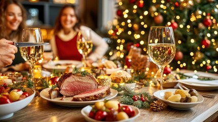 Naklejka premium Christmas Dinner Feast: A Festive Gathering