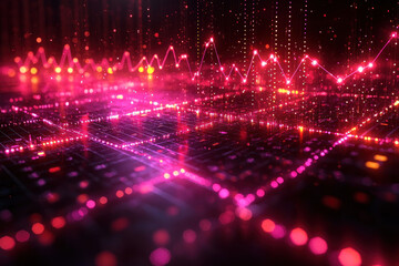 Obraz premium Abstract glowing pink data chart lines.