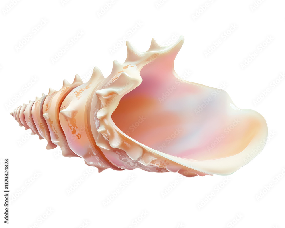 Poster realistic conch shell with intricate details and soft pastel colors, isolated on transparency backgr