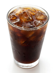 Iced black coffee in a glass cup, Cutout. on isolated white background, Clipping path