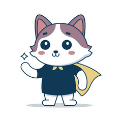 Vector Cartoon Superhero Cat Character. Front and Back side view. Flat vector Illustration Isolated on white background.