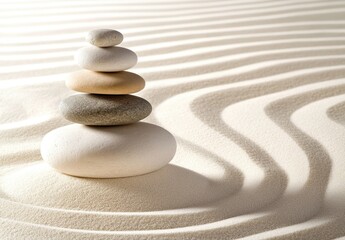 Tranquil Stacked Stones on Calm Sand Surface with Gentle Waves