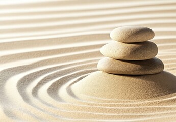 Peaceful Arrangement of Smooth Stones on Sand with Gentle Ripples