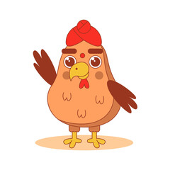 Indian chicken cartoon character. Flat vector illustration isolated on white background.