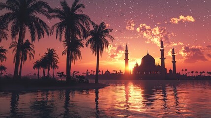 Obraz premium Mosque Sunset Silhouette