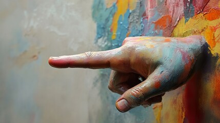 Colorful Hand Pointing: Abstract Art Painting