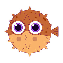Puffer Fish. Cute Fugu fish in cartoon style. Exotic toxic balloon fish.  Flat vector illustration isolated on white background.