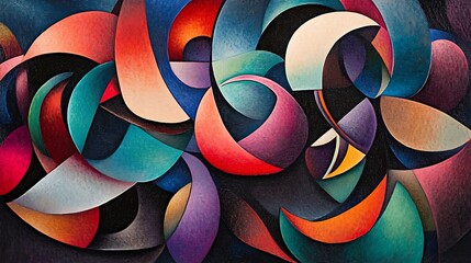 Abstract Colorful Curving Shapes Intertwined Design