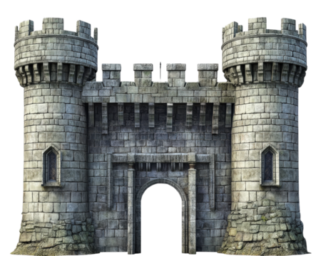 Medieval fortress with tall stone walls and battlements, showcasing impressive architecture and historical significance. stunning representation of ancient fortifications
