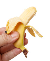A hand holding a banana peel