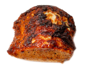 A piece of meat is covered in black and brown sauce