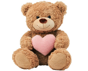 Obraz premium plush teddy bear holding pink heart, soft and cuddly, perfect for gifts and decorations. This adorable bear brings warmth and joy to any space