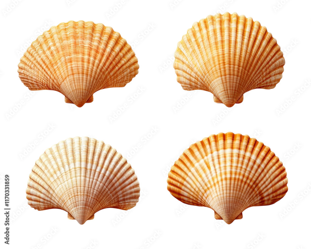 Poster beautiful collection of realistic seashells in various colors and patterns, showcasing their intrica