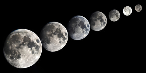 Obraz premium Moon phases panoramic - On black background