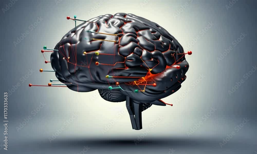 Poster human brain neural network connections digital 3d rendering artificial intelligence technology