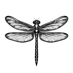 Detailed black and white dragonfly illustration. (2)