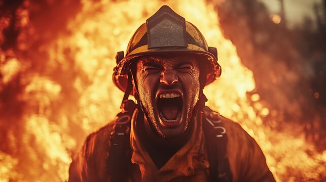 Firefighter's Courage: A Portrait of Bravery Amidst Inferno