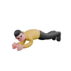 Designer Roles in Art Set 3D Model. A male designer set sits on a yoga mat, doing a plank pose with an expression of concentration. Cartoon Style
