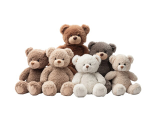 Soft teddy bears in various colors and sizes, perfect for gifts or decoration. These plush toys evoke warmth and comfort, making them ideal for any occasion