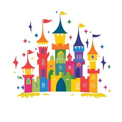 Fototapeta premium Colorful fairytale castle with sparkling stars.