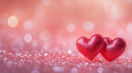red hearts on pink glitter background. valentine's day