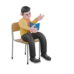 Full Designer Workflow Characters 3D Model. A male designer set sits holding a book in his right hand while looking at it, and his left hand is open, expression of telling a story. Cartoon Style