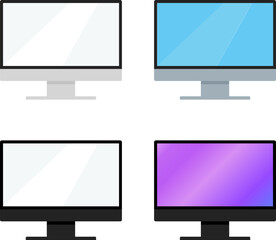 Computer monitor, set of four computer monitors isolated on white background. Vector, designer illustration.