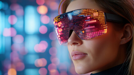  A concept of an entrepreneur using augmented reality glasses to view and interact with digital innovations and technological breakthroughs for business development