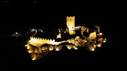 Night aerial view of the castle of Cly Saint Denis Aosta Valley