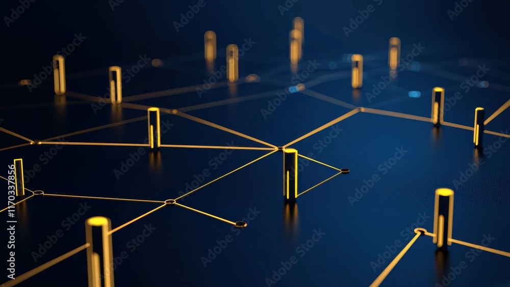 Poster abstract digital network connectivity with illuminated lines and nodes