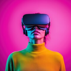 A person using a smartphone for virtual reality training in a futuristic workspace.