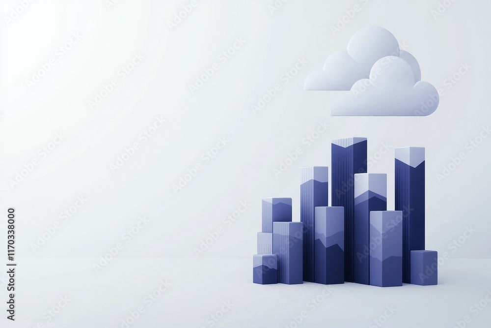 Poster abstract city skyline with geometric shapes and floating cloud on a light background