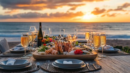 Sunset Seafood Feast on the Beach: A Luxurious Oceanside Dinner