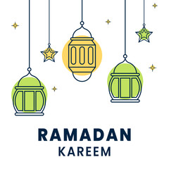 Ramadan kareem eid al-fitr card poster lantern minimal invitation decoration
