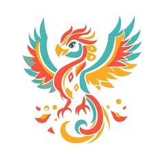 Fototapeta premium Colorful phoenix bird, wings spread.