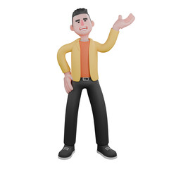Designer Roles in Art Set 3D Model. A male set designer stands with his arms open and facing upwards, with a laughing expression. Cartoon Style