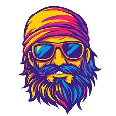Obraz premium Colorful portrait of bearded man with bandana and sunglasses.