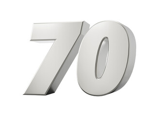 Silver 3d numbers 70 Seventy. Isolated white background 3d illustration