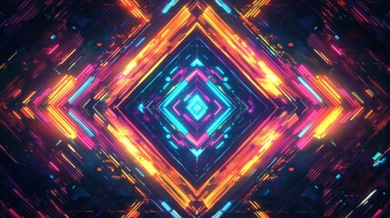 Vibrant neon rays dance diagonally across a digital canvas, creating a dynamic and geometric fusion. This techno-inspired backdrop serves as an electrifying visual for wallpapers, banners