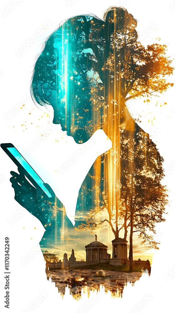 Aufkleber tech for local experiences, tech-inspired double exposure art design