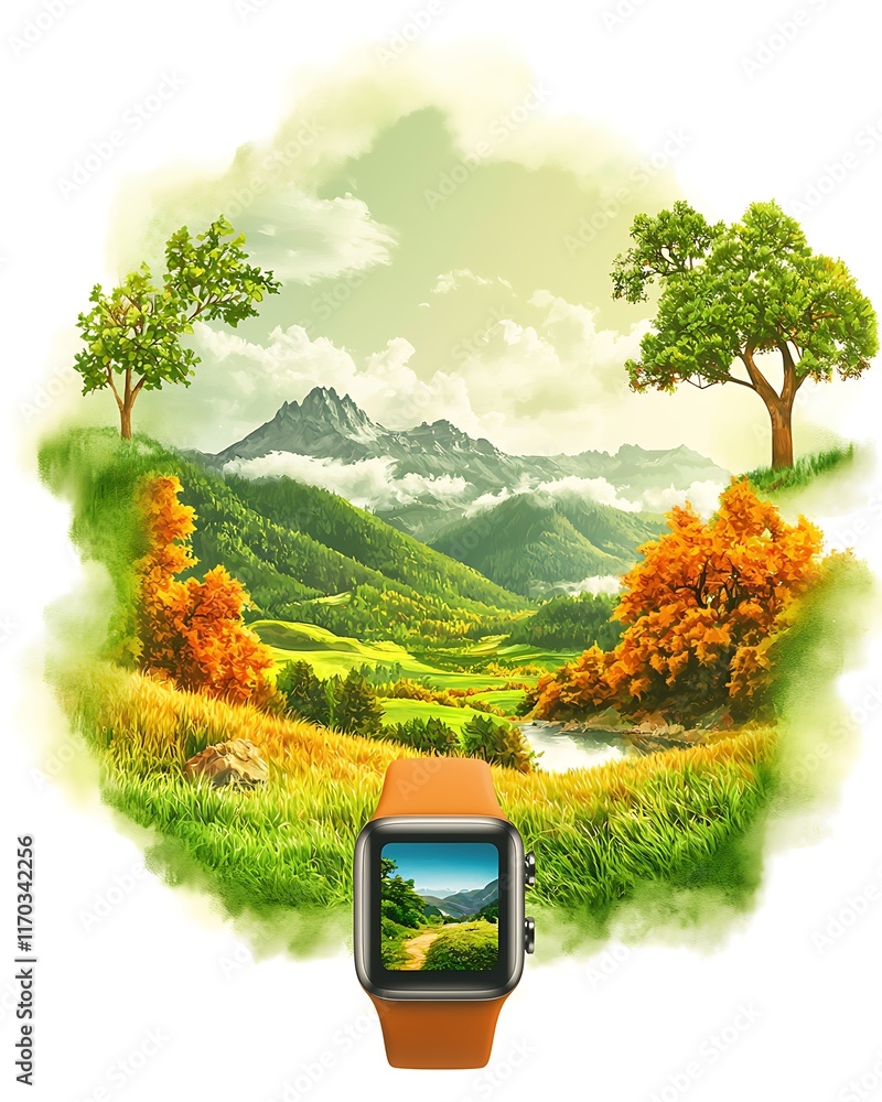 Poster tech for local experiences, tech double exposure design with nature elements