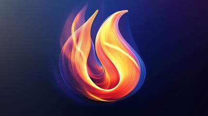 Abstract flame icon, dynamic curves, radiant gradients, 3D logo style