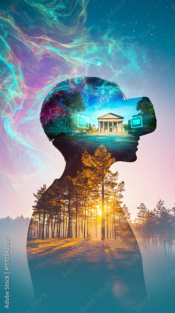 Poster tech for local experiences, double exposure design featuring tech and local experience