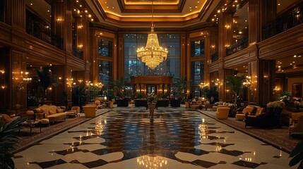 Obraz premium Grand Hotel Lobby Interior Evening Elegance