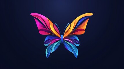 Butterfly logo, vibrant layered wings, elegant symmetry, 3D icon style