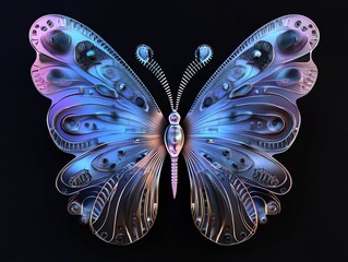 Fototapeta premium Butterfly shape, layered metallic wings, luminescent accents, 3D illustration