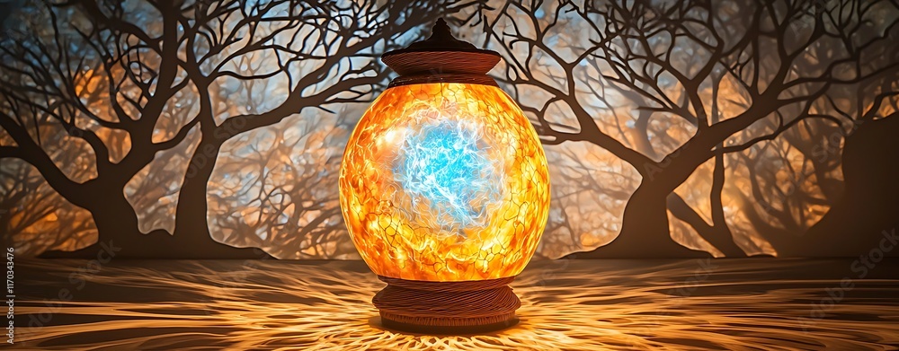 Aufkleber tech for local experiences, enchanting lantern with glowing creatures and shadows