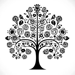 Obraz premium Decorative floral tree in black and white.