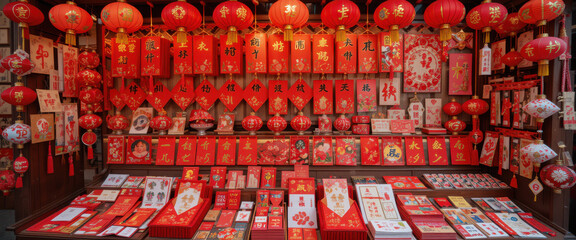 A vibrant display of red decorations for a festive celebration.
